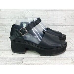Asos Design Chunky Y2K Platform Sandals Fisherman Black Leather Size UK 6 US 8